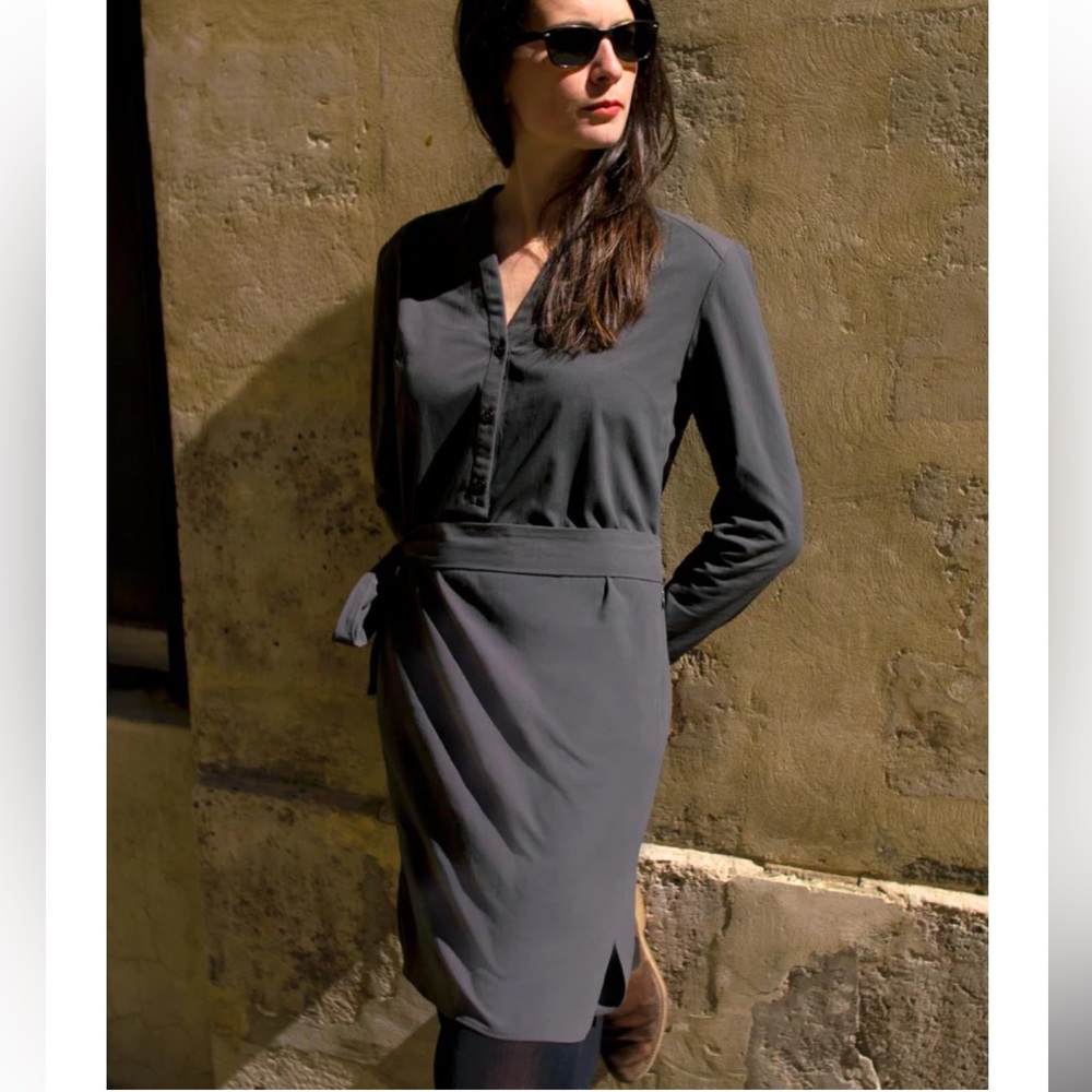 CLOTHING ARTS Women's Gray Belted Travel Shirt Dress Hidden Pockets‎ Comfy XXL